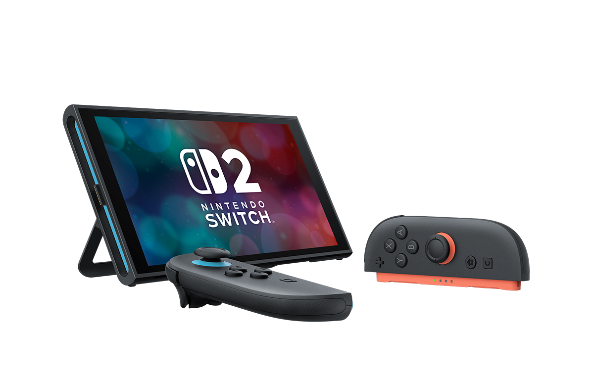 Dettaglio dei controller Joy-Con 2, della console e della dock station