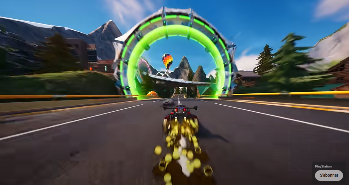 Gameplay di Rocket Racing con auto in corsa su una pista futuristica