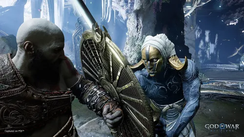 Kratos in un combattimento intenso in God of War Ragnarök