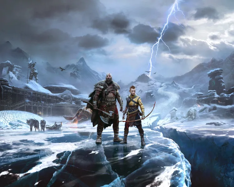Artwork di Kratos e Atreus in God of War Ragnarök