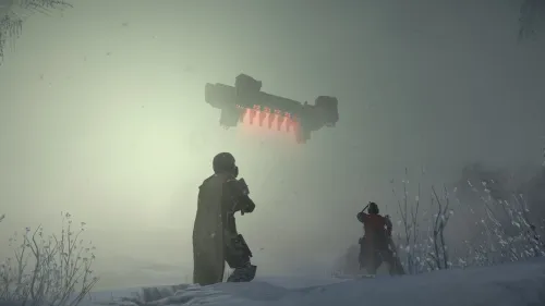 Una squadra di Helldivers attende l'estrazione in un ambiente innevato