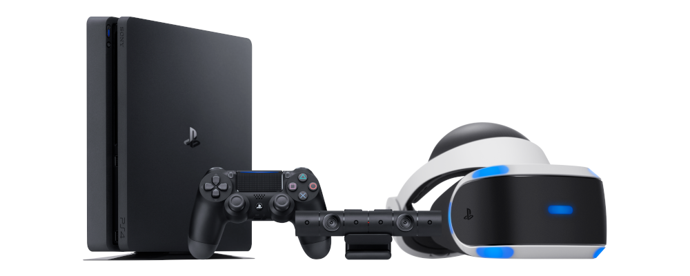 Console PS4 Slim con controller, PlayStation Camera e visore PlayStation VR