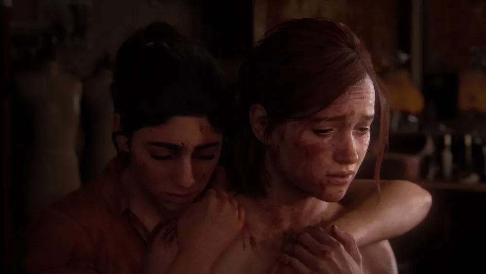 Scena narrativa intensa tra Ellie e Dina in The Last of Us Part II Remastered
